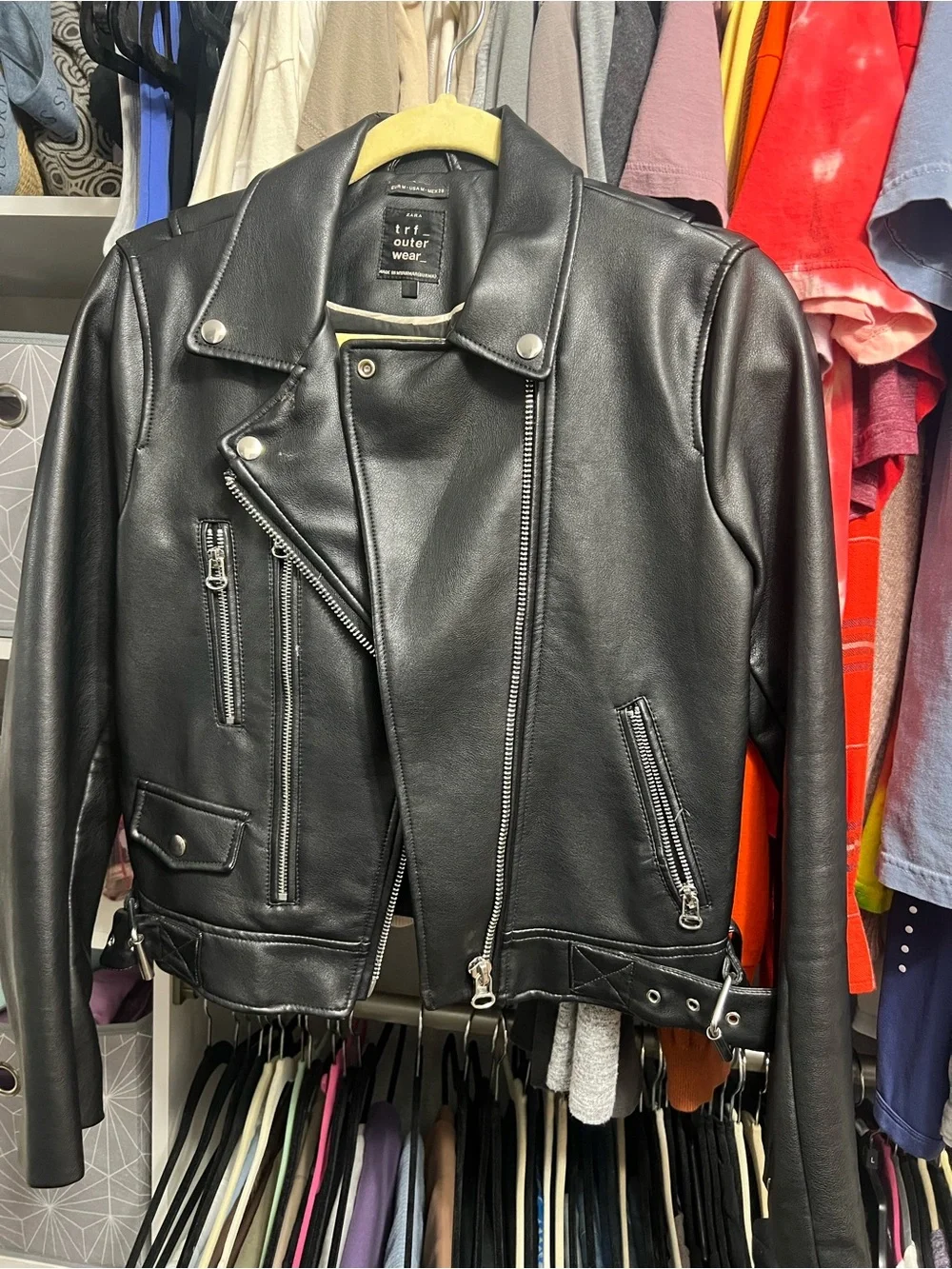 Zara Black Faux Leather Biker Jacket size M